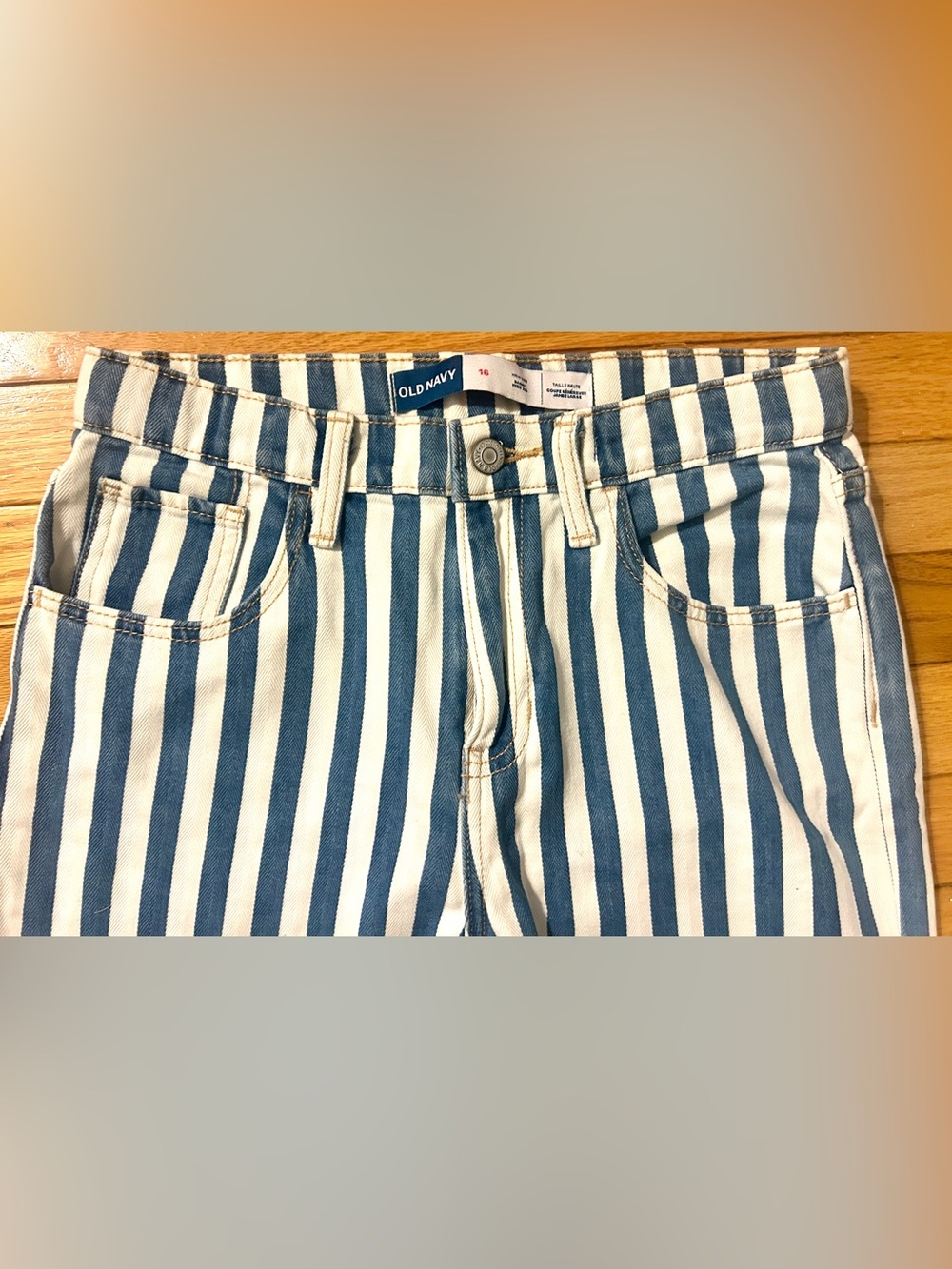 Old Navy Girls Vertical Striped Jeans • High Rise / Wide Leg • Size 14 XL